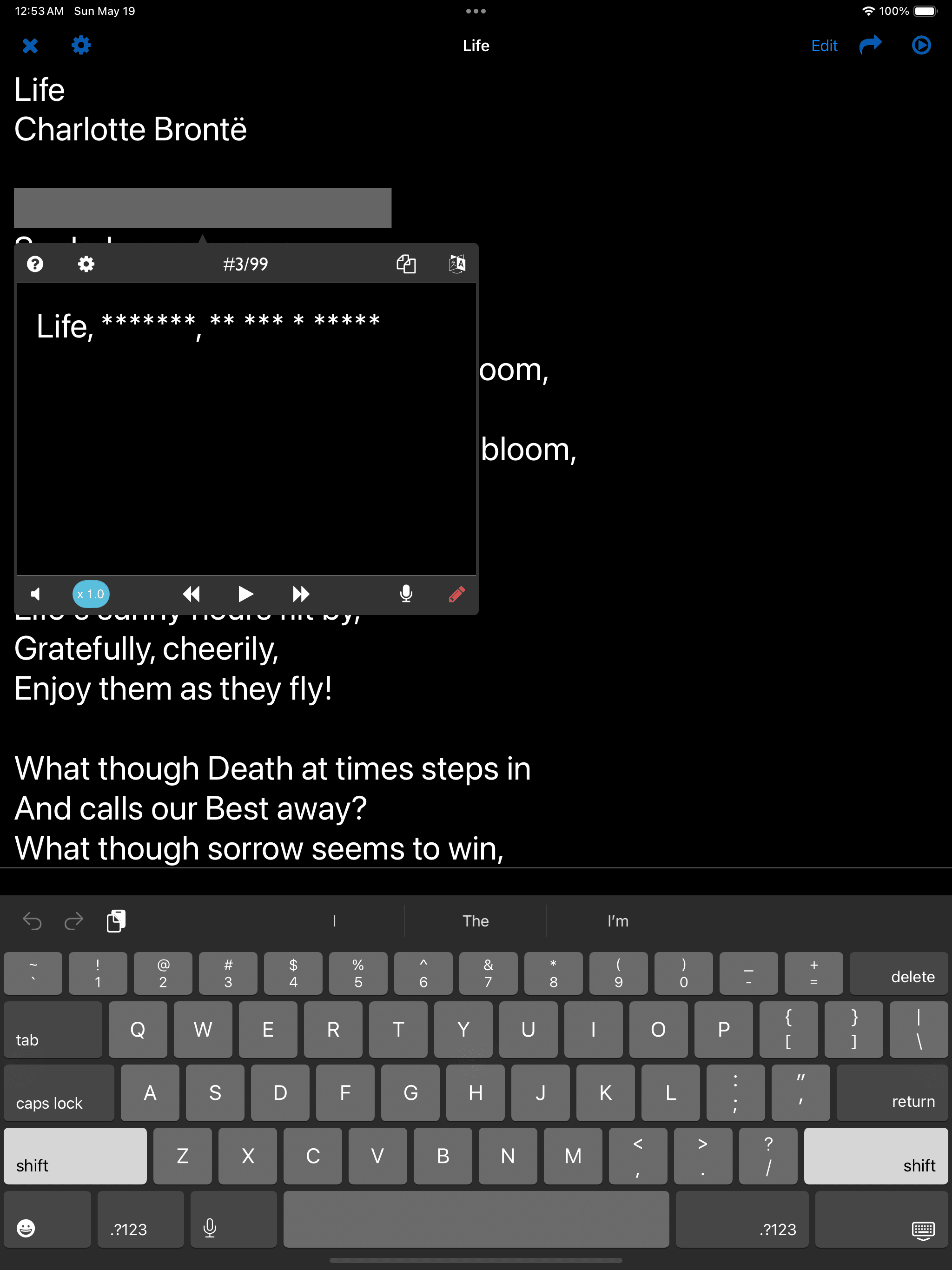 Tap the pencil button at the bottom right of the player
* Key Sentences-
Sentences used in the SPEAK/WRITE function are considered key sentences and are automatically stored separately for easy access.